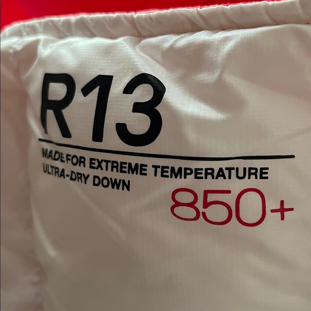 R13 Reversible Red and White long Puffer Anorak Jacket. - Picture 11 of 15